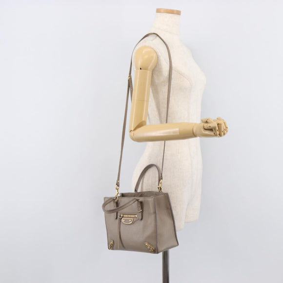 Balenciaga Paper Mini Hand Bag Leather 2way Beige Gold Tone 387477 Auth bs37887