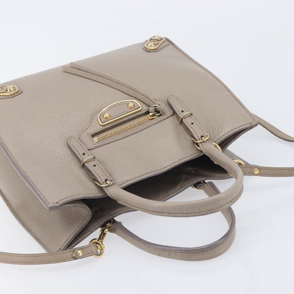 Balenciaga Paper Mini Hand Bag Leather 2way Beige Gold Tone 387477 Auth bs37887