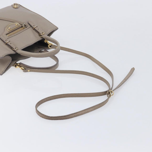 Balenciaga Paper Mini Hand Bag Leather 2way Beige Gold Tone 387477 Auth bs37887