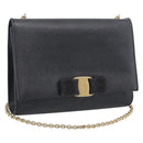 Salvatore Ferragamo Vala Chain Shoulder Bag Leather Black Gold Tone Auth bs37890-1