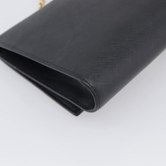Salvatore Ferragamo Vala Chain Shoulder Bag Leather Black Gold Tone Auth bs37890