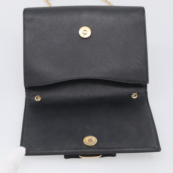 Salvatore Ferragamo Vala Chain Shoulder Bag Leather Black Gold Tone Auth bs37890
