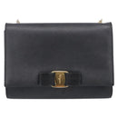 Salvatore Ferragamo Vala Chain Shoulder Bag Leather Black Gold Tone Auth bs37890-2