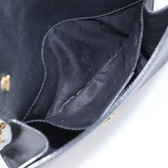 Salvatore Ferragamo Vala Chain Shoulder Bag Leather Black Gold Tone Auth bs37890