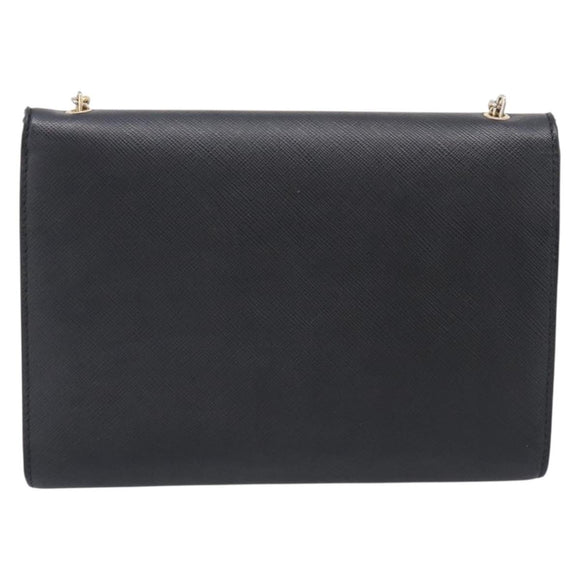 Salvatore Ferragamo Vala Chain Shoulder Bag Leather Black Gold Tone Auth bs37890
