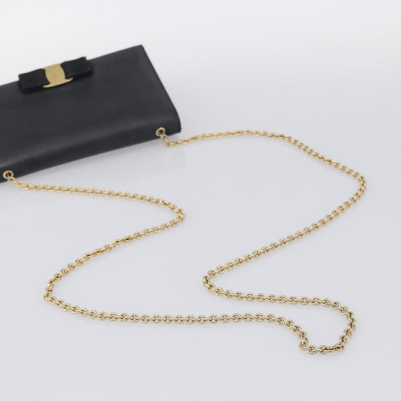 Salvatore Ferragamo Vala Chain Shoulder Bag Leather Black Gold Tone Auth bs37890