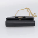 Salvatore Ferragamo Vala Chain Shoulder Bag Leather Black Gold Tone Auth bs37890-9