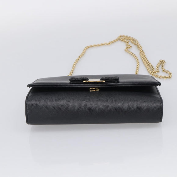 Salvatore Ferragamo Vala Chain Shoulder Bag Leather Black Gold Tone Auth bs37890