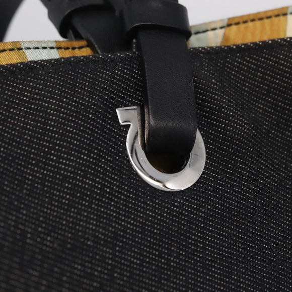 Salvatore Ferragamo Gancini Tote Bag Canvas Black Silver Auth bs37893A
