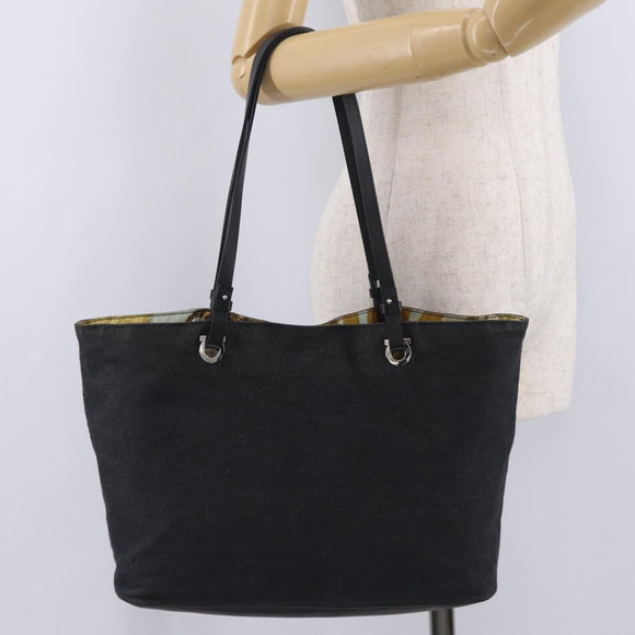Salvatore Ferragamo Gancini Tote Bag Canvas Black Silver Auth bs37893A