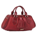 BURBERRY Boston Bag Leather Red Gold Tone Auth bs37894-1