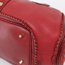 BURBERRY Boston Bag Leather Red Gold Tone Auth bs37894-10