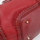 BURBERRY Boston Bag Leather Red Gold Tone Auth bs37894-11
