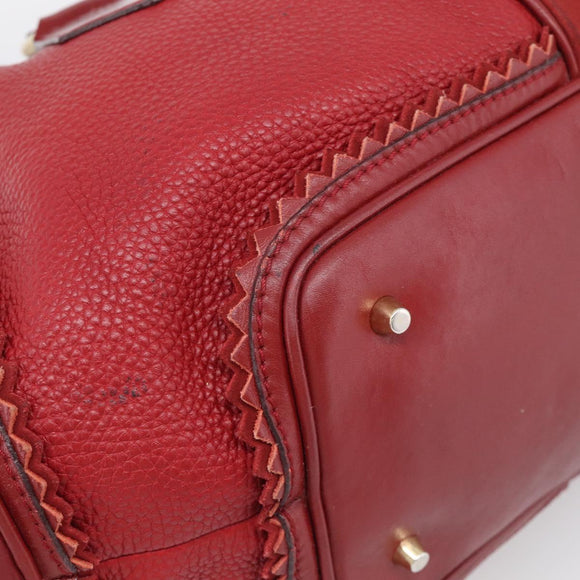 BURBERRY Boston Bag Leather Red Gold Tone Auth bs37894