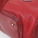 BURBERRY Boston Bag Leather Red Gold Tone Auth bs37894-12