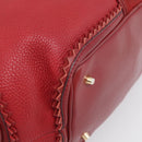 BURBERRY Boston Bag Leather Red Gold Tone Auth bs37894-13