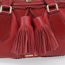 BURBERRY Boston Bag Leather Red Gold Tone Auth bs37894-14