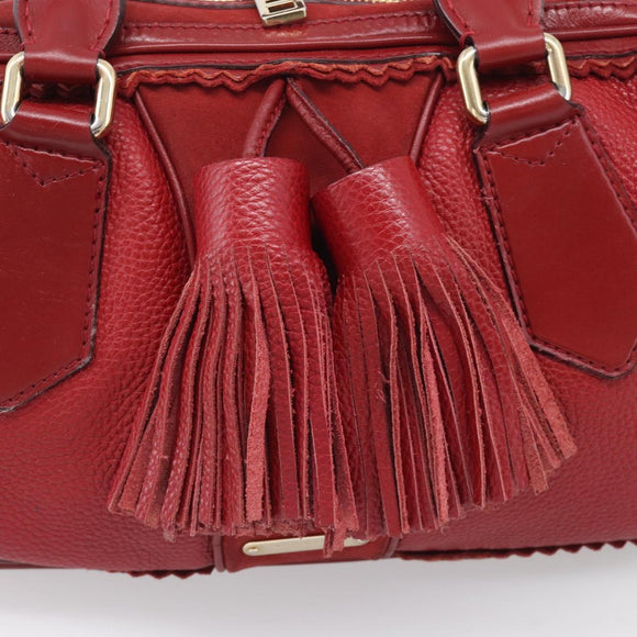 BURBERRY Boston Bag Leather Red Gold Tone Auth bs37894