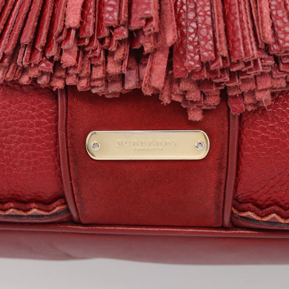 BURBERRY Boston Bag Leather Red Gold Tone Auth bs37894