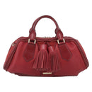 BURBERRY Boston Bag Leather Red Gold Tone Auth bs37894-2