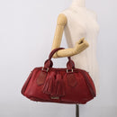 BURBERRY Boston Bag Leather Red Gold Tone Auth bs37894-25
