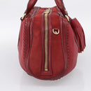 BURBERRY Boston Bag Leather Red Gold Tone Auth bs37894-4
