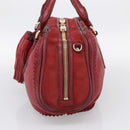 BURBERRY Boston Bag Leather Red Gold Tone Auth bs37894-5