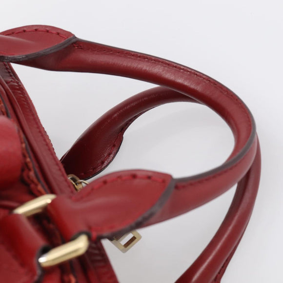 BURBERRY Boston Bag Leather Red Gold Tone Auth bs37894