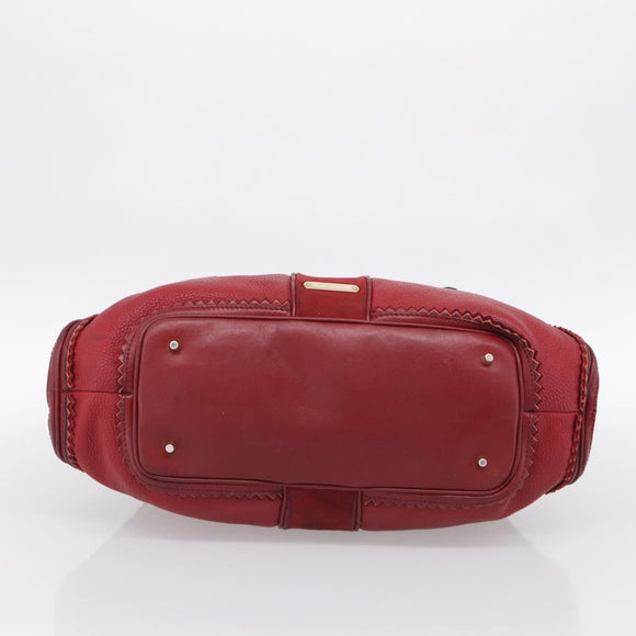 BURBERRY Boston Bag Leather Red Gold Tone Auth bs37894