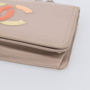 CHANEL Chain Shoulder Bag Patent Beige Silver CC Auth bs37895-10