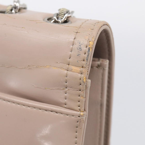 CHANEL Chain Shoulder Bag Patent Beige Silver CC Auth bs37895