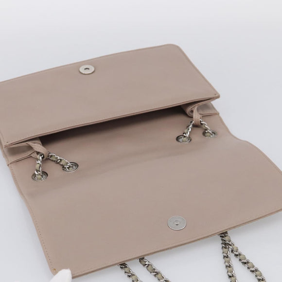 CHANEL Chain Shoulder Bag Patent Beige Silver CC Auth bs37895