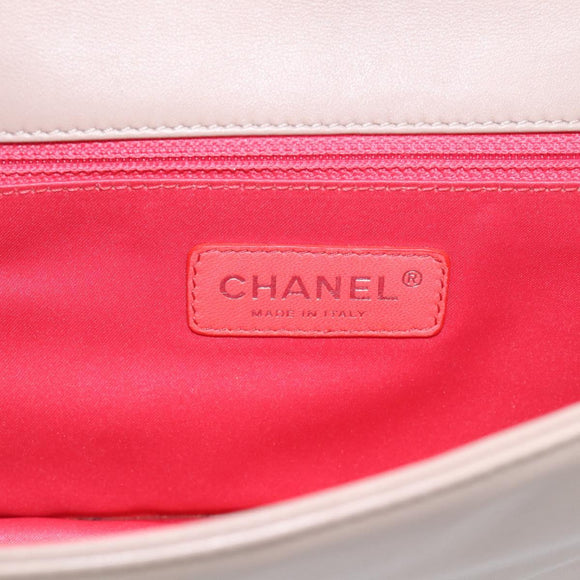 CHANEL Chain Shoulder Bag Patent Beige Silver CC Auth bs37895