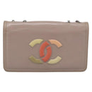 CHANEL Chain Shoulder Bag Patent Beige Silver CC Auth bs37895-2