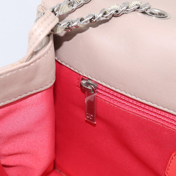CHANEL Chain Shoulder Bag Patent Beige Silver CC Auth bs37895