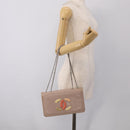 CHANEL Chain Shoulder Bag Patent Beige Silver CC Auth bs37895-25