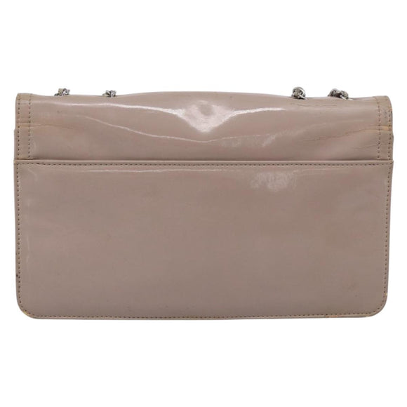 CHANEL Chain Shoulder Bag Patent Beige Silver CC Auth bs37895