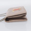 CHANEL Chain Shoulder Bag Patent Beige Silver CC Auth bs37895-4