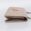 CHANEL Chain Shoulder Bag Patent Beige Silver CC Auth bs37895-5