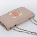 CHANEL Chain Shoulder Bag Patent Beige Silver CC Auth bs37895-6