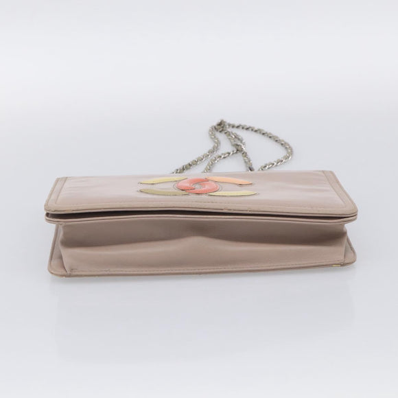 CHANEL Chain Shoulder Bag Patent Beige Silver CC Auth bs37895