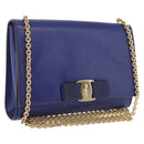 Salvatore Ferragamo Vala Chain Shoulder Bag Leather Blue Gold Tone Auth bs37896A-1