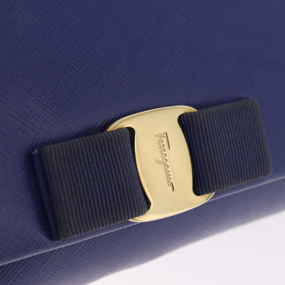 Salvatore Ferragamo Vala Chain Shoulder Bag Leather Blue Gold Tone Auth bs37896A