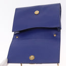Salvatore Ferragamo Vala Chain Shoulder Bag Leather Blue Gold Tone Auth bs37896A-15