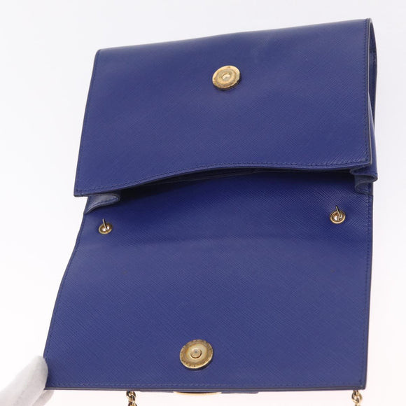 Salvatore Ferragamo Vala Chain Shoulder Bag Leather Blue Gold Tone Auth bs37896A