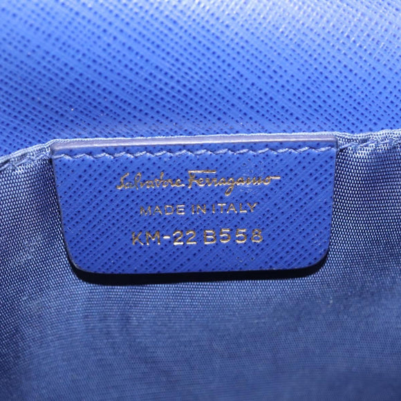 Salvatore Ferragamo Vala Chain Shoulder Bag Leather Blue Gold Tone Auth bs37896A