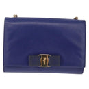 Salvatore Ferragamo Vala Chain Shoulder Bag Leather Blue Gold Tone Auth bs37896A-2