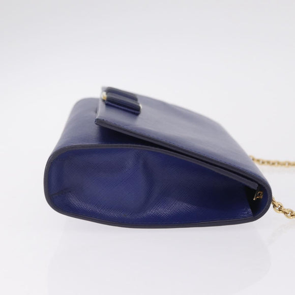 Salvatore Ferragamo Vala Chain Shoulder Bag Leather Blue Gold Tone Auth bs37896A
