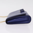 Salvatore Ferragamo Vala Chain Shoulder Bag Leather Blue Gold Tone Auth bs37896A-5