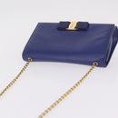 Salvatore Ferragamo Vala Chain Shoulder Bag Leather Blue Gold Tone Auth bs37896A-6